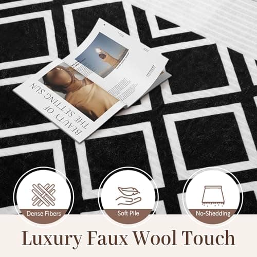 Washable Rug 8x10 – Soft Textured Area Rug with Non-Slip Backing, Modern Luxury Checkered Design, Machine Washable Carpet Perfect for Living Room, Bedroom, and Dining Room, Black - Thumbnail 3