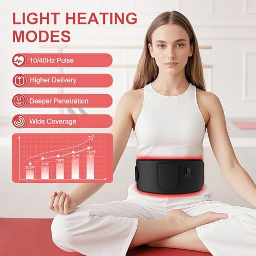 Red Light Heating for Body: RAYOCON 5 Light Levels Light Heat Belt Wrap for Back/Waist 660nm & 850nm Led Beads with Timer - Thumbnail 3