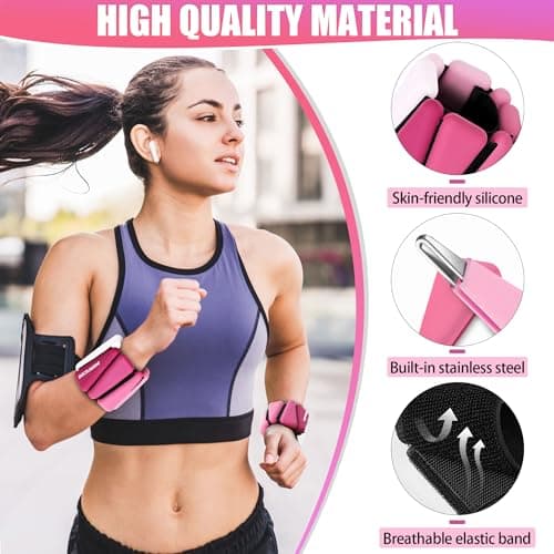 BECOJADDE Ankle Weights for Women Wrist Weights Set of 2 (1 lb Each) Adjustable Arm Leg Weight for Womens Men Suitable for Walking Swimming Running Pilates Yoga Gym, Gradient Pink - Thumbnail 5