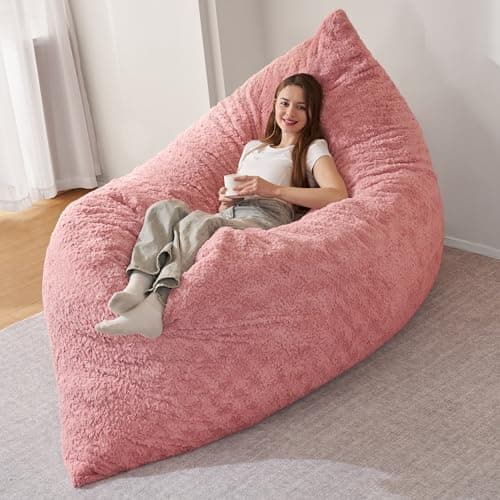 HABUTWAY 4 in 1 Bean Bag Chair, Giant Memory Foam Filling Bean Bag Sofa, Adult Bean Bag Chair, Machine Washable Faux Fur Cover, Bean Bag for Adult (Pink) - Thumbnail 3