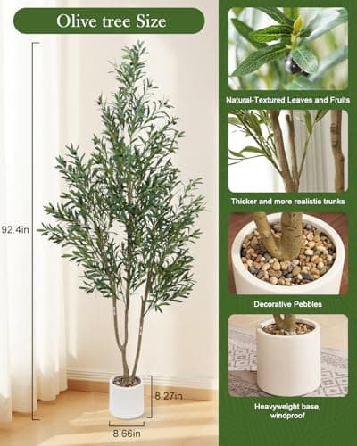 Sillaff Olive Tree 8FT Fake Tree Faux Plants Indoor with Pot Artificial Tree Nearly Natural Olive Branches and Fruits for Living Room Home Office Decorations - Thumbnail 3