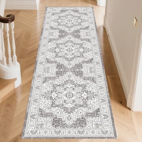 HiChiclife Runner Rug, Traditional Vintage Long Rug for Hallway Kitchen,2'x 8' Grey - Thumbnail 5