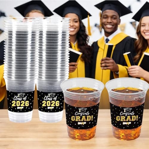 Labrostar 50Pcs Graduation Decorations 2026 Disposable Graduation Cups Congrats Grad Class of 2026 Decorations Graduation Party Supplies 16oz Black - Thumbnail 5