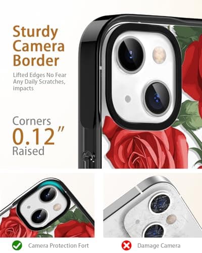 Sholbrak [3 in 1 Designed for iPhone 15 Case Red Rose Flower Floral Protective Phone Case Cover 6.1" Screen Protector + Camera Lens Protector【2X Military Grade Drop Tested / 6.6ft Drop Protection】 - Thumbnail 5