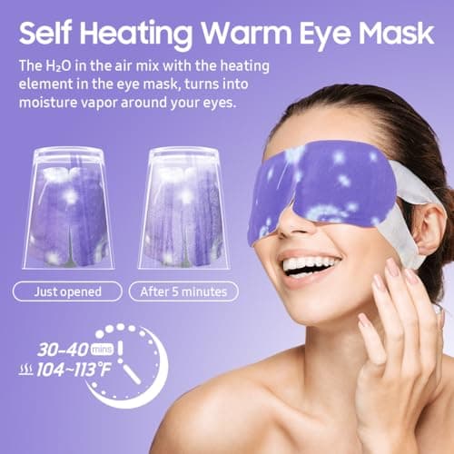 BeHoomi 20Packs Steam Eye Mask, Heated Eye Mask Warm Compress for Eyes, Disposable Self Heating Steam Mask for Sleep, Spa, Travel Essentials, Relaxation Gifts for Women, Mothers Day Gifts (Lavender) - Thumbnail 5