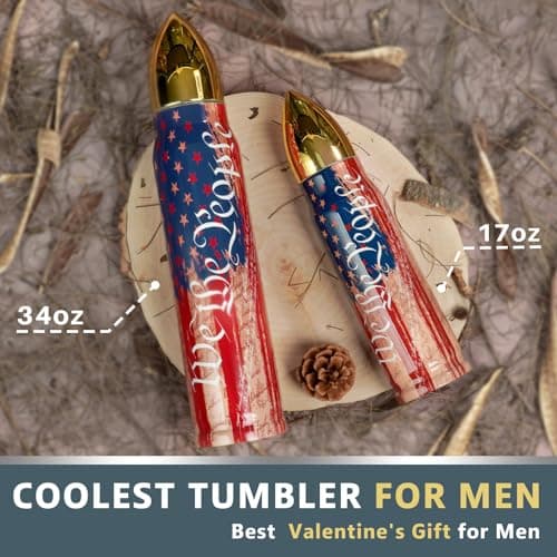Funslive We the People American Flag, 250 Anniversary USA 34 oz Bullet Tumblers, Unique Shaped Thermos, Anniversary Birthday Dad Gifts for Men, Present Ideas for Fathers Day, Fishing Hunting Camping - Thumbnail 2