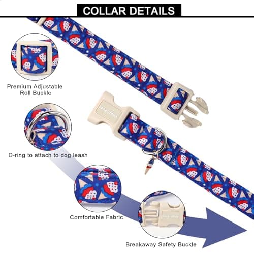 Lionet Paws 4th of July Dog Collar- Cute Blue Red Sundea Dog Collars with Plastic Buckle, Light Adjustable Dog Collars for Small Medium Dogs - Thumbnail 2