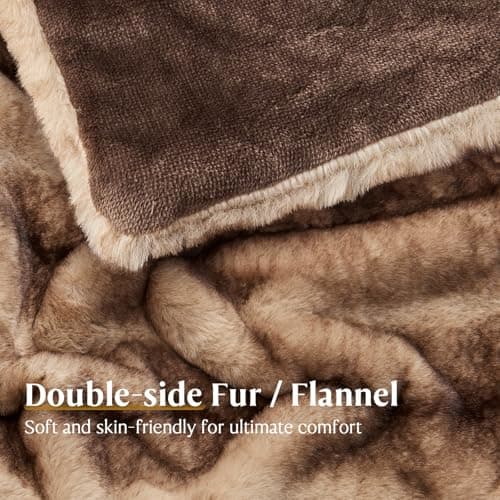 LOOMORA Luxury Faux Fur Blanket - Soft Warm Plush Blankets for Couch Sofa Bed, Fluffy Thick Throws for Bedroom, Office, Living Room, Decorative Reversible, Not Easy to shed - 60"x80", Brown - Thumbnail 3