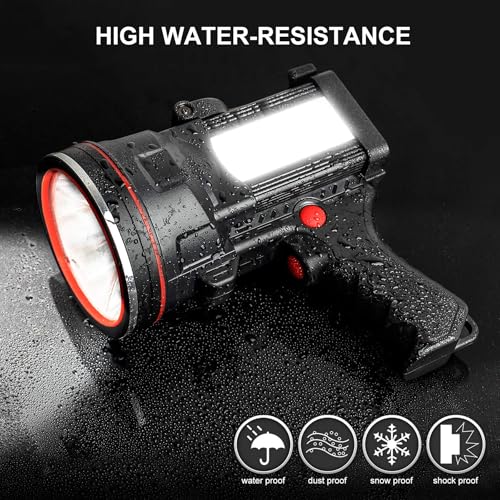 anlook Rechargeable Spotlight Flashlight, Super Bright Handheld Spot Light with COB Light & Foldable Stand, Waterproof Long Lasting Hand Held Searchlight Spotlight for Boating Camping Hunting Fishing - Thumbnail 5