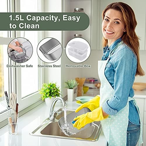 Vabaso Electric Lunch Box for Adults, 80W Heated Lunch Box Portable Food Warmer Lunch Box for Work/Men/Car/Truck with 1.5L 304 Stainless Steel Container Fork & Spoon, 110V/12V/24V - Thumbnail 3