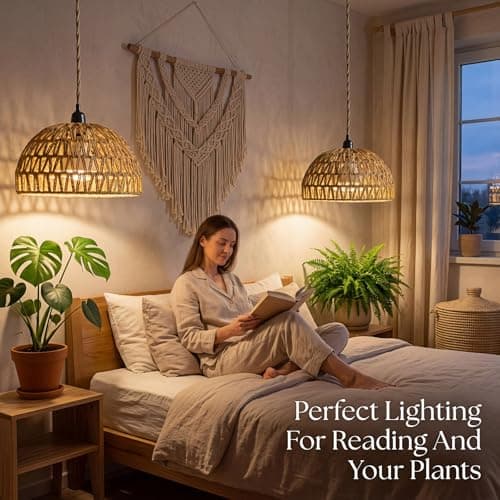 Boho Decorative Hanging Grow Light, Pendant Plant Light for Indoor Plants, Ceiling Grow Lamp with 24H Timer for Plant Corner Bedroom Living Room - Thumbnail 3