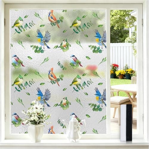 Borskyn Frosted Glass Window Film, Semi-Transparent Decorative Film for Home Privacy, UV Blocking Static Cling No Glue Needed, Includes Squeegee for Easy Install, 23.6" W x 78.7" H