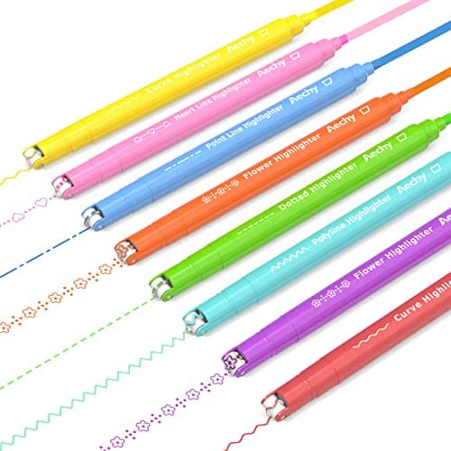 AECHY 8PCS Curve Highlighter Pen Set, Dual Tip Marker Pens with 6 Different Curve Shapes & 8 Colors Mark Lines, Aesthetic Curve Marker Highlighter for Journal Planner School Supplies - Image 1