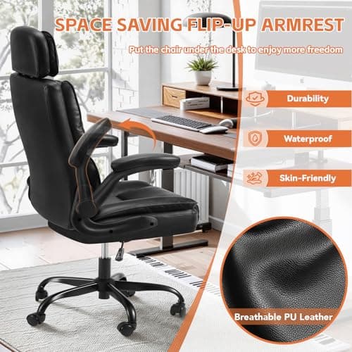 janiry Comfortable Office Chair,Executive Leather Computer Chair with Lumbar Support,Adjustable Height & Armrests,Black - Thumbnail 6