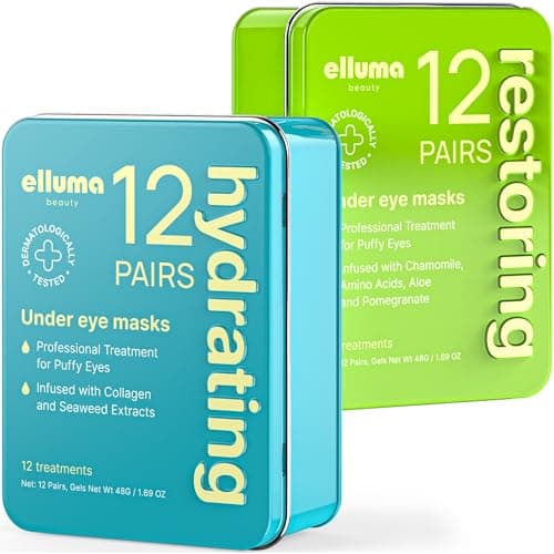 Elluma Beauty Under Eye Patches – 24 Hydrogel Pads, Hydrating & Restoring Sets with Seaweed and Chamomile