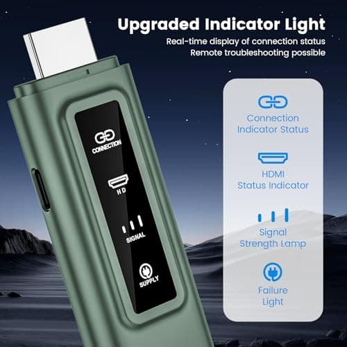 HDMI Wireless Transmitter and Receiver, 4k Decoding 1080P@60Hz Output HD Wireless Video Streaming Transmitter with Status Indicator for TV Box/Camera/PC/Projector, Low Latency (Green) - Thumbnail 6