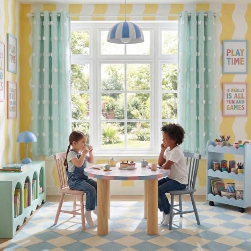 NICETOWN Aqua Pom Pom Curtains for Nursery, Grommet Room Darkening Double Layer Sheer Drapes Thermal Insulated Kids Room Window Treatments for Bedroom, W52 x L63, 2 Panels - Thumbnail 2