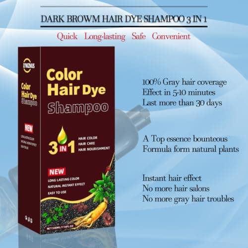 CSFDXD Herbal Dark Brown Hair Coloring Shampoo for Women and Men - 3 in 1 for Gray Coverage, 100% Gray to Brown Hair Color, 500ml - Thumbnail 2