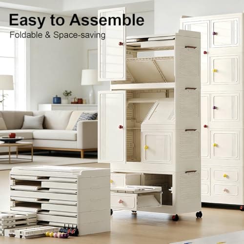 Stackable Storage Bins with 4 Drawers, 314QT Foldable Storage Cabinet with Wheels & Lids, Large Capacity Closet Organizers and Storage for Home, Apartment, Dorm, Closet - Easy No-Tool Assembly - Thumbnail 5