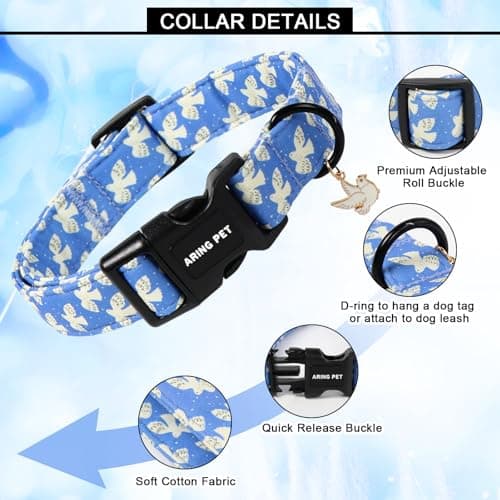 ARING PET Peace Dove Dog Collar, Cute Blue White Bird of Peace Pigeon Pet Collars for Puppy Small Medium Large Boy Girl Dogs-S, for Daily Outdoor Walking Training - Thumbnail 6
