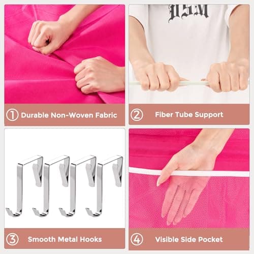 Criusia Over the Door Hanging Organizer, Extra-Large Door Storage Organizer with 4 Deep Mesh Pockets, Space-Saving Hanging Storage for Bedroom & Home Organization, Pink - Thumbnail 4
