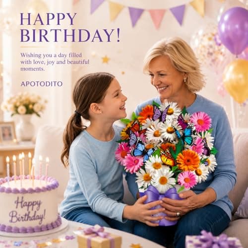 APOTODITO Mothers Day Card, Butterfly Cards with Music and Light, Flower Bouquet Card, Mothers Day Gifts for Mom, Women, Wife, Sister (daisy and butterfly) - Thumbnail 4