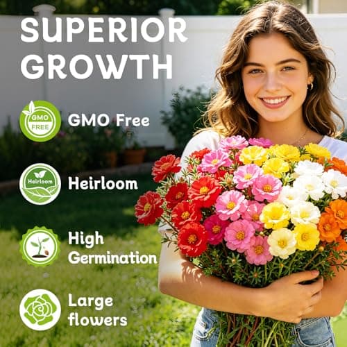 LUOJIBIE Moss Rose Seeds, 20,000+ Bulk Flower Seeds for Planting Outdoors(99% Pure Live, Non-GMO), Mixed Colors and Large Blooms, Attracts Pollinators, Easy to Grow - Thumbnail 3