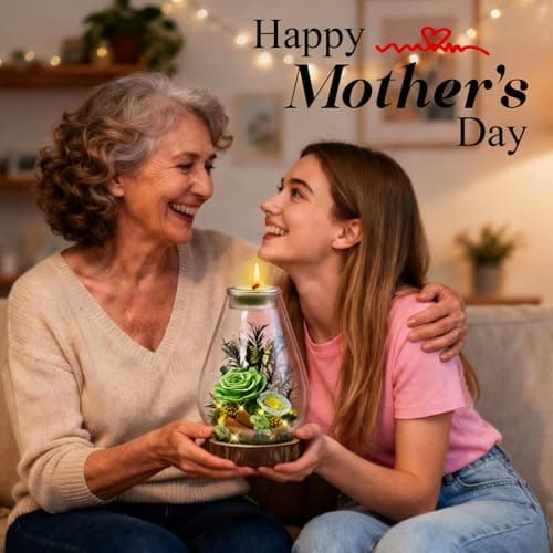 Preserved Rose Candle Holder in Glass Dome Mother's Day Birthday Gift for Mom Forever Flowers for Anniversary Valentine's Gift for Her Women Real Flowers Eternal Rose for Proposal Wedding-Green - Thumbnail 3