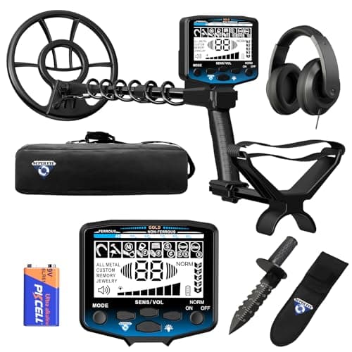 SuperEye Metal Detector for Adults Professional, Higher Accuracy Gold Silver Metal Detectors Kit, Intelligent NORM Mode for Beginner, 6 Modes, Advanced DSP Chip,10" Waterproof Coil, Larger LCD, Blue - Image 1