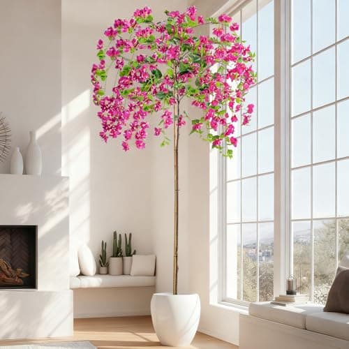 Erimda 7.2FT Artificial Bougainvillea Tree Artificial Tree Tall Potted Fake Bougainvillea Trees for Outdoor Indoor Lifelike Potted Faux Plants with Wood Trunk and Flowers Office Wedding Home Decor - Thumbnail 6