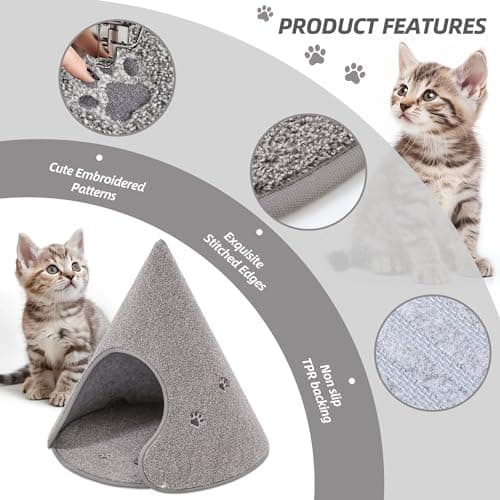 BEQHAUSE Cat Beds for Indoor Cats, Cat Cave Bed with Non-Slip Bottom, Anti-Scratch Cat House Cat Tent for Kittens and Small Dogs, Foldable Kitten Hideaway Machine Washable,22.8 * 22.8 * 20.8in, Grey - Thumbnail 6
