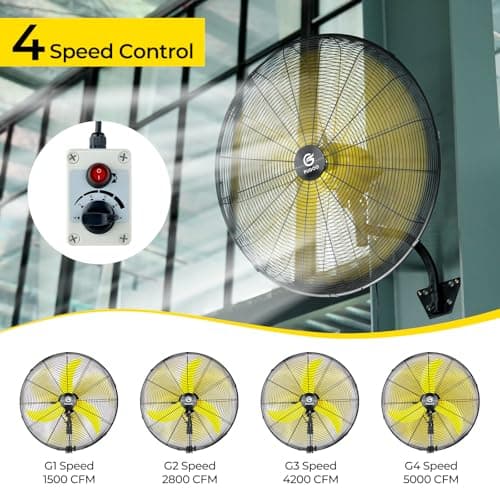 FUGOO 24" Quiet Outdoor Oscillating Wall Mount Fan With Remote Control,All Sealed BLDC Motor,4-Speed Waterproof Outdoor Fan, Heavy Duty Industrial Wall Fans for House,Patios,Garage,Warehouse 5000CFM - Thumbnail 5