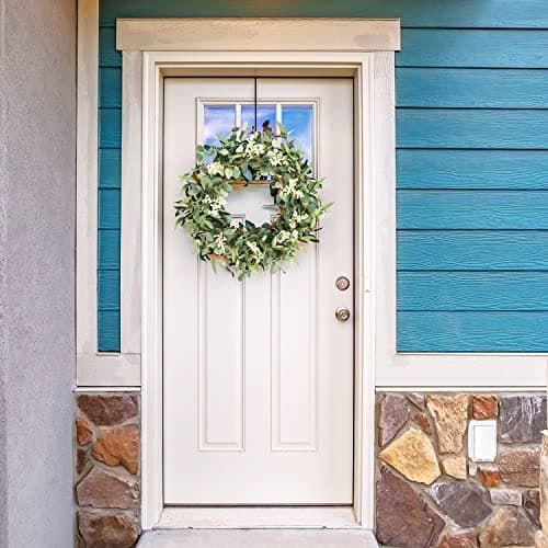 Pinkpum 20'' Eucalyptus Wreath for Front Door, Porch, Window - Green Decor for Home, Farmhouse - Spring, Summer, Fall, All Seasons - Thumbnail 5