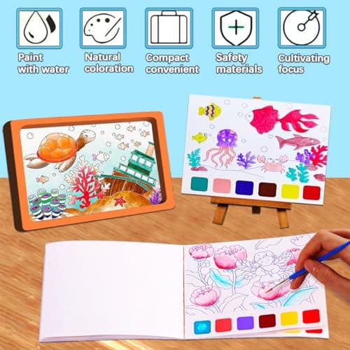 JUNQIU 3Pack Water Color Paint Sets for Kids, Paint With Water Books, Pocket Watercolor Painting Book, Arts and Crafts for Girls Gifts,Stocking Stuffers For Kids - Thumbnail 4
