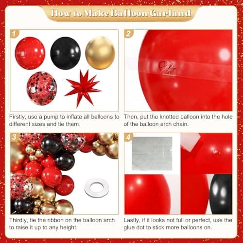 Red and Black Gold Balloon Garland Arch Kit, 140Pcs Red Black Metallic Gold Confetti Balloons With Stars for Birthday Wedding Birdal Shower Anniversary Graduation Casino Party Decorations - Thumbnail 5