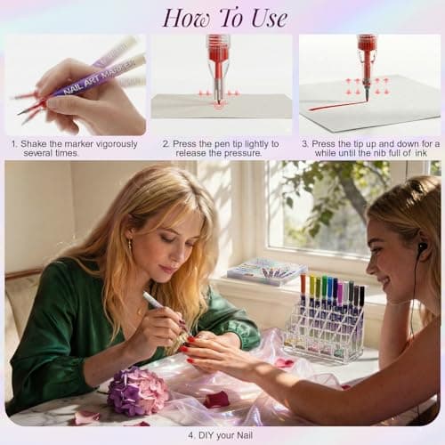 12 Color Nail Art Pens Set, Nail Art Markers & Nail Polish Pens with 0.5mm Fine Tip for Quick-Dry Graffiti, Dotting, Drawing, Painting, Liner - Professional DIY Home Salon Manicure Tools - Thumbnail 6