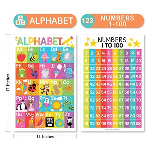 Hadley Designs Educational ABC Posters for Classroom Wall Decor - Preschool Learning Posters for Toddlers 1-3, Shapes Color 1-100 Number Chart & Alphabet Poster, Daycare Playroom Homeschool Essentials - Thumbnail 5