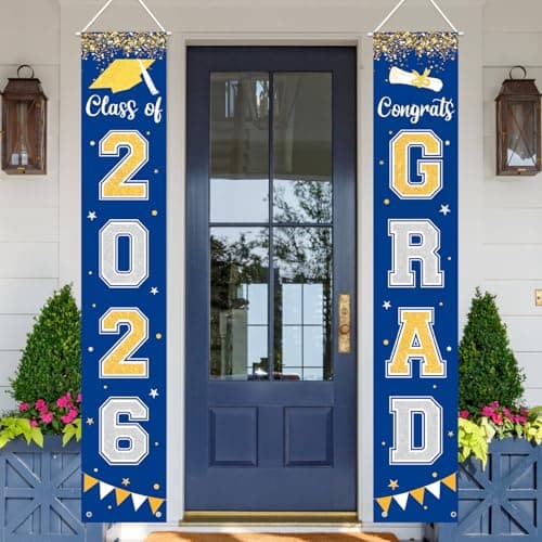 Graduation Decorations 2026 GRAD Banner Blue Porch Door Sign Welcome Banner For Indoor Outdoor Wall Graduation Decorations Class of 2026 - Thumbnail 2