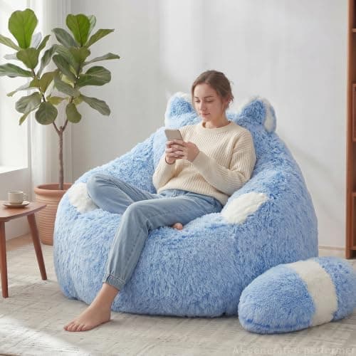 EBENCHICO Giant Bean Bag Chair for Adults Teens, Raccoon Shaped Faux Fur Bean Bag Sofa with Filler, Plush Beanbag Couch with Tail Pillow for Gaming, Reading, Bedroom, Dorm - Image 1
