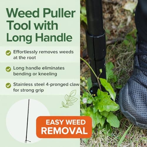 Vornilo All Black Stand Up Weed Puller 53 Inch Manual Weed Remover Tool Heavy Duty Metal Long Handle Root Removal Weeder with Reinforced Claw and Three Section Steel Shaft for Garden Lawn Yard Use - Thumbnail 6