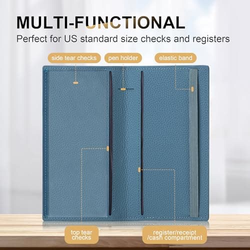 CASMONAL Checkbook Covers for Personal Checkbook Holder RFID Blocking Premium Leather Checkbook Cover for Duplicate Checks - Thumbnail 2