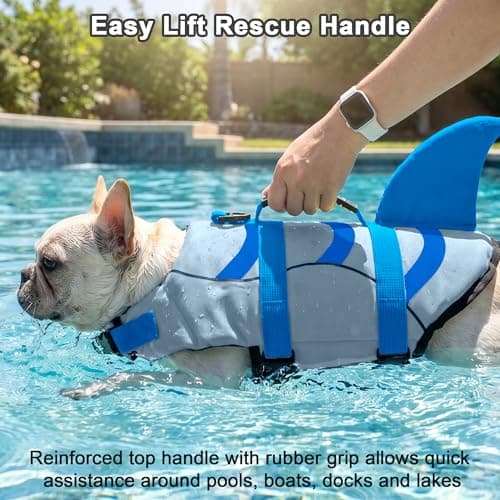 Fragralley Dog Life Jacket Shark, Dog Life Vest Adjustable Ripstop, Dog Swimming Safety Vest with Superior Buoyancy & Rescue Handle for Small Medium Large Dogs, Swim, Pool, Beach, Boating - Thumbnail 4