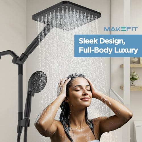 Dual Handheld Shower Head Combo, 2-in-1 Rain Shower Heads System Wide Rainfall Shower Head and 10 Modes High Pressure Hand Held Showerhead with Built-in Power Wash - Thumbnail 2