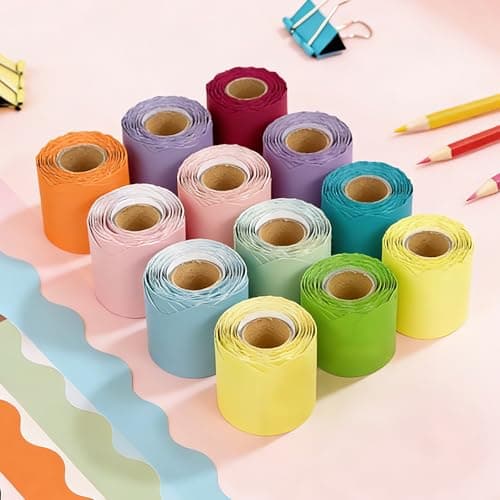 12 Rolls 480 Feet Scalloped Bulletin Board Borders Bulletin Board Trim for Classroom Decoration, 12 Assorted Colors - Thumbnail 6