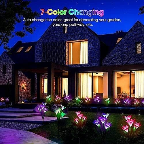 SOLARBABY Solar Lights Outdoor - Lily Flower Solar Garden Lights, 4 Pack Lights Outdoor Waterproof Multicolor Changing LED Flower with Bigger Lily for Patio Yard Pathway Balcony Outdoor Décor - Thumbnail 5