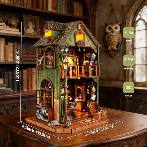 Soothee DIY Book Nook Kit | Miniature House Kit with LED Lights | 3D Wooden Puzzles for Adults & Teens | Creative Model Building Kit | Unique Bookshelf Decor & Gift for Craft Lovers | Owl Library - Thumbnail 4