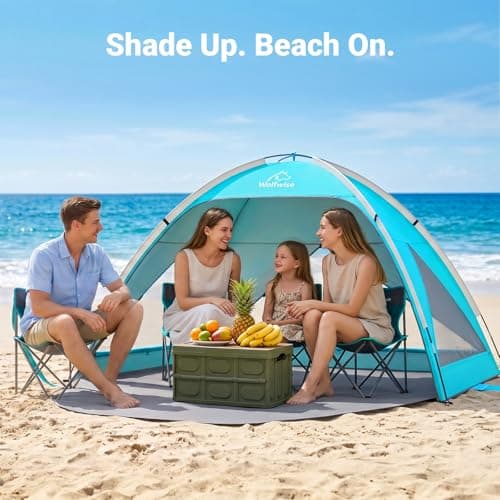 Wolfwise Beach Tent Sun Shelter for 4 Person with UPF 50+ UV Protection, Sun Shade Beach Tents with Extendable Floor for Privacy, 3 Ventilated Mesh Windows & Carrying Bag, 95 ''x65''x55'', Blue - Thumbnail 4