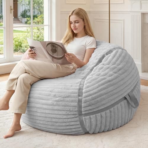 HABUTWAY Bean Bag Chair 3FT Big Bean Bag Chairs for Adults with Memory Foam Filled,3'Beanbag Chair with Soft Faux Fur Cover,Comfy Bean Bag Sofa for Classroom,Living Room,Game Room,Bedroom-Light Grey - Image 1