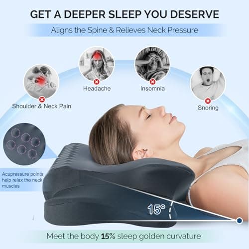 Cervical Pillow for Neck Pain Relief - Cooling Ergonomic Dual-Sided Orthopedic Neck Pillow with Ice Silk Pillowcase, Breathable Memory Foam Contour Pillow for Side, Back, Stomach Sleepers - Thumbnail 3