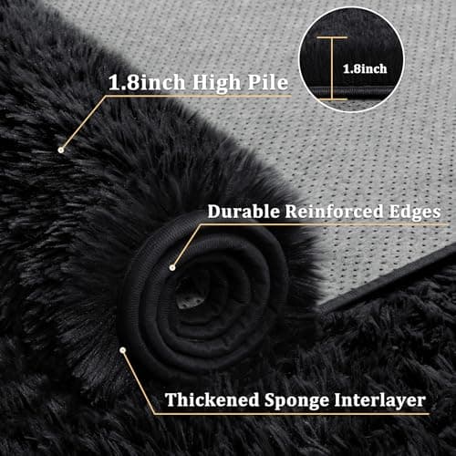 Tosuoka 5x7 Area Rugs for Living Room Bedroom, Ultra Soft Fluffy Rug Shag Thick Black Rug, Non-Slip Non-Shedding High Pile Plush Fuzzy Rugs Carpet for Nursery Kids Room Dorm - Thumbnail 5